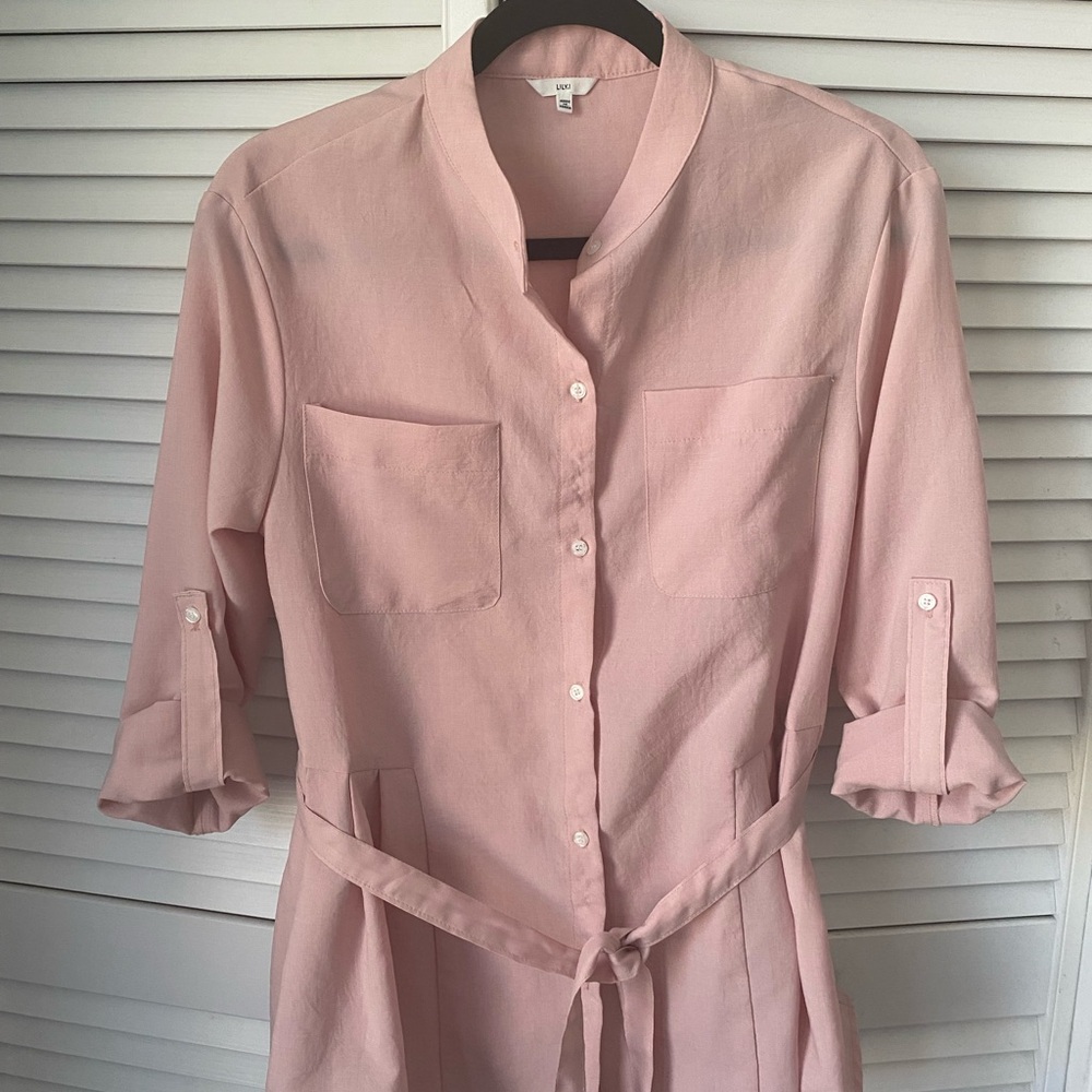 Lily Soft Blush Button-Front Shirt Dress